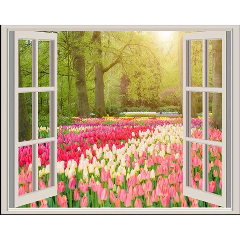 5D DIY Diamond Painting Outside Window Tuilp Flower pattern Mosaic Cross Stitch Embroidery Crafts Home Decoration WG2047