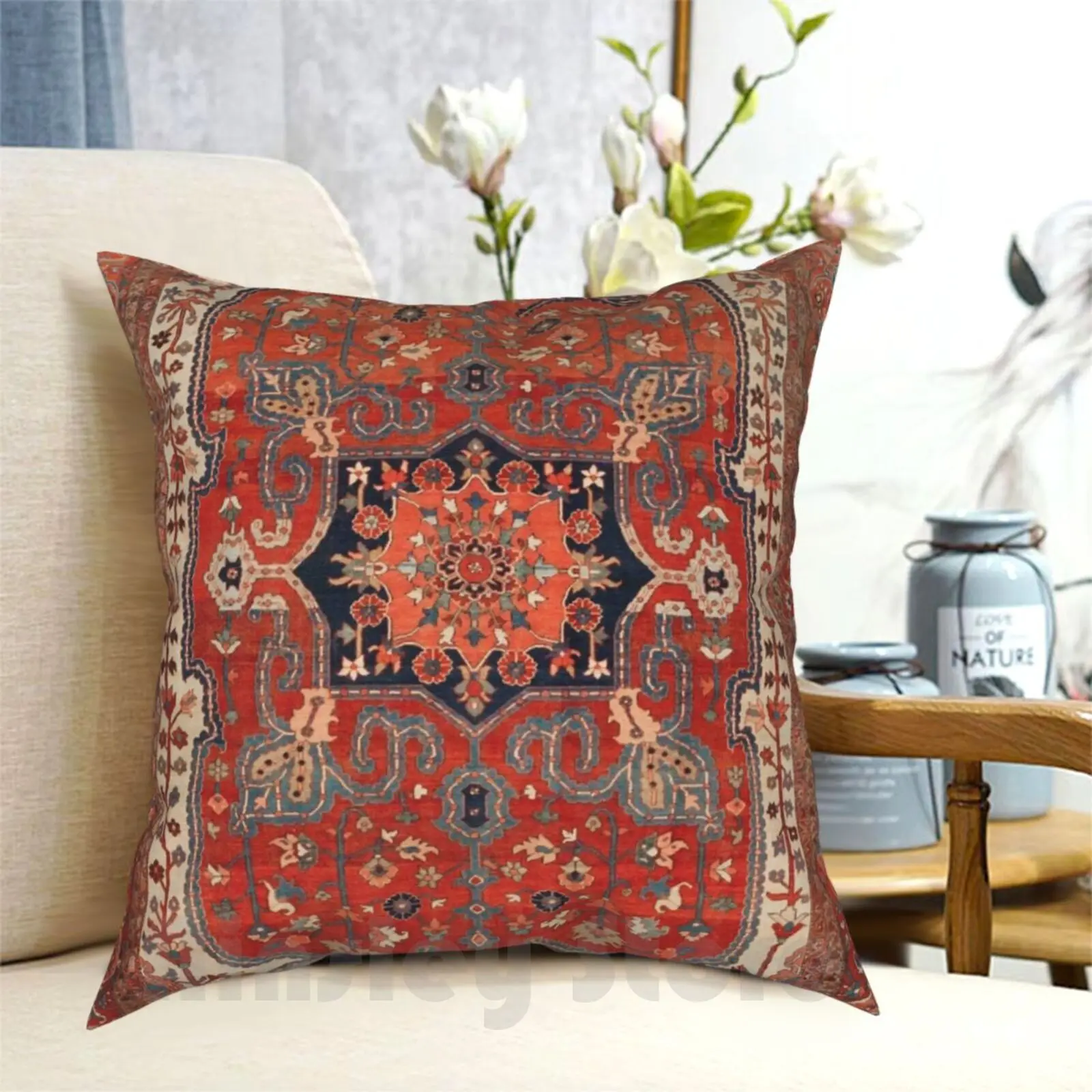 Heriz Persian Carpet Print Pillow Case Printed Home Soft DIY Pillow cover Persian Rug Carpet Heriz 19Th Century Northwest