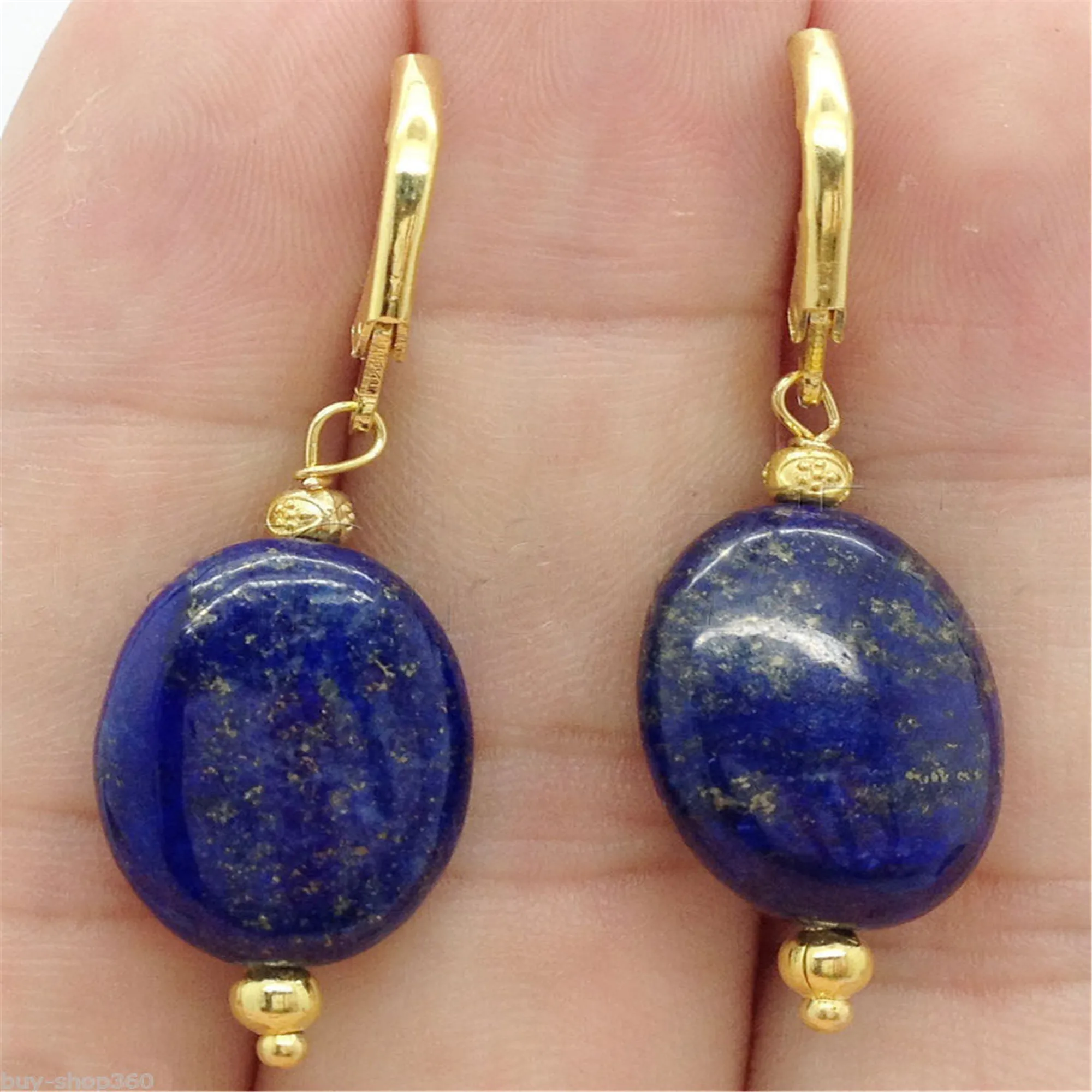 

A pair Lapis lazuli Ellipse Gemstone Earrings 18K Eardrop Luxury women Fashion Handmade Earlobe DIY Charming