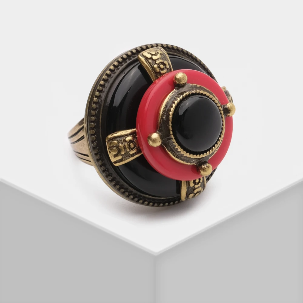 Amorita Boutique Black Natural Agate Red New Design vintage Ring