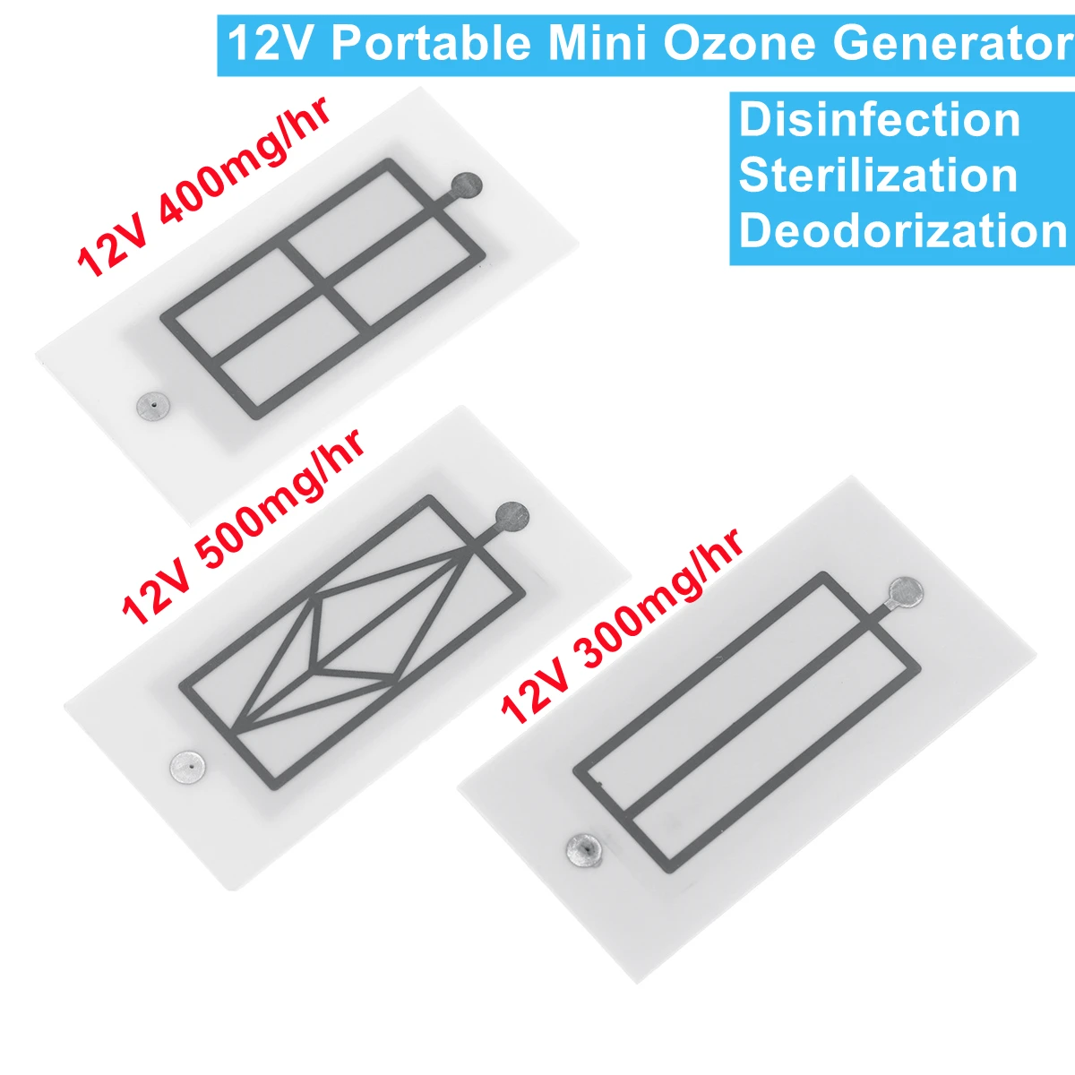 

12V Portable Mini Ozone Generator 500/400/300mg Integrated Ceramic Plate Ozonizer Air Water Cleaner Air Purifier Accessories