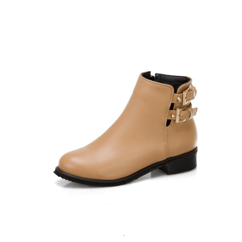 BLXQPYT Leather boots women Thick Heels Ankle Boots For Women Round Toe Winter PLus size 32- 48 Shoes Platform Boots 7104