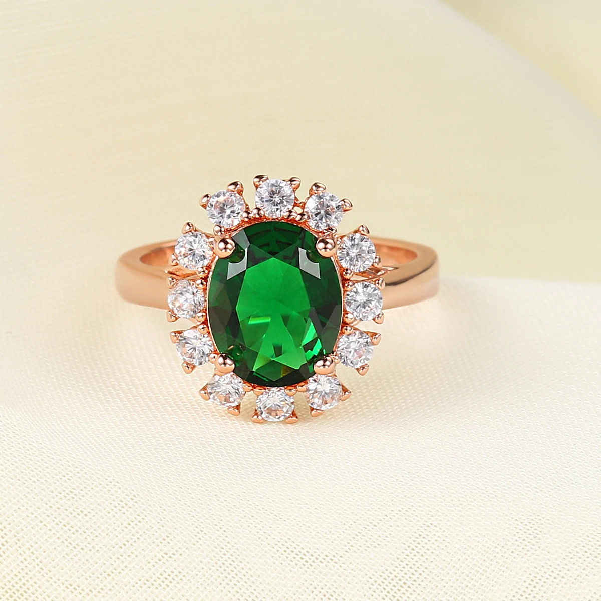 Green Rhinestone Green Ring Rose Gold Color Crystal Fashion Crystal Anniversary Jewelry For Women anel DFR088