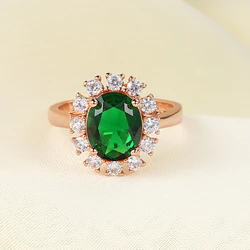 Green Rhinestone Green Ring Rose Gold Color Crystal Fashion Crystal Anniversary Jewelry For Women anel DFR088