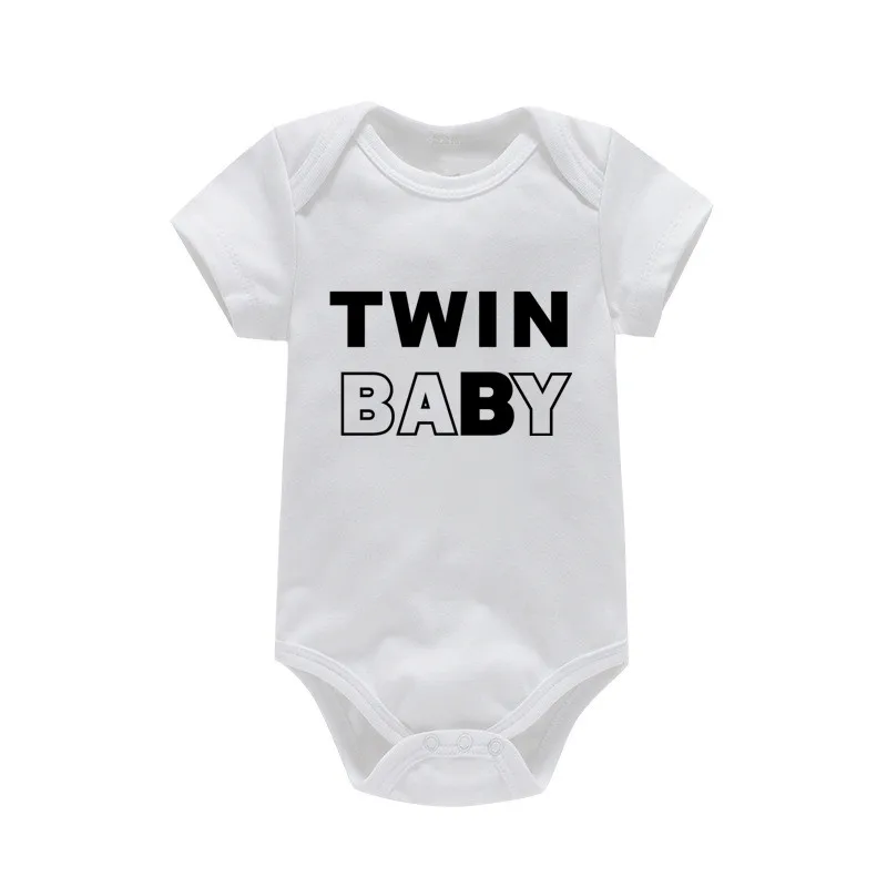 Funny Twin Baby A/B Baby Girls Boys Summer Cotton Short Sleeves Jumpsuit Twins Baby Bodysuits Unisex Clothes 0-24 Months