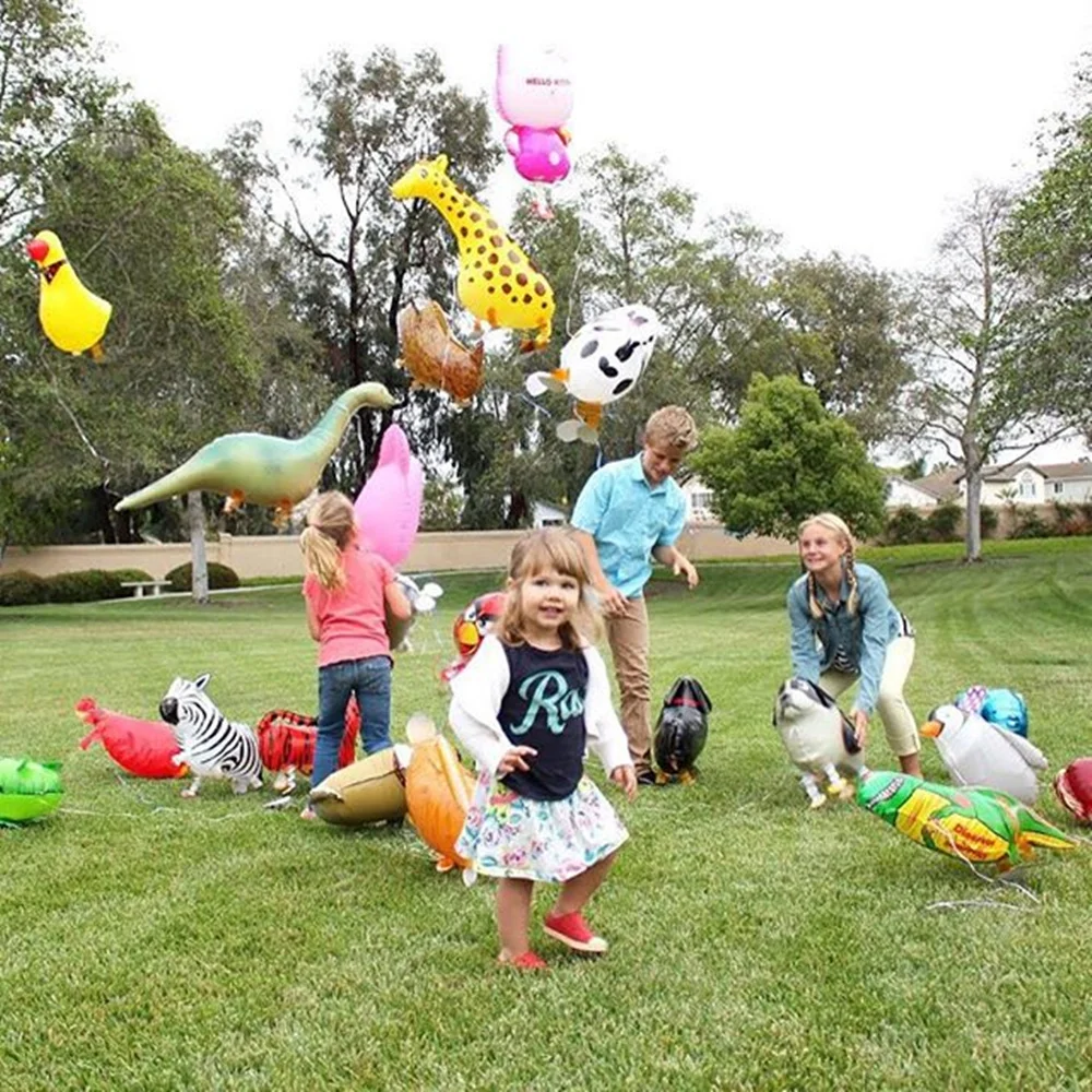 Mezcla de globos de aluminio para animales que caminan, lindo gato, perro, Panda, dinosaurio, tigre, globos de aire para mascotas, decoraciones para