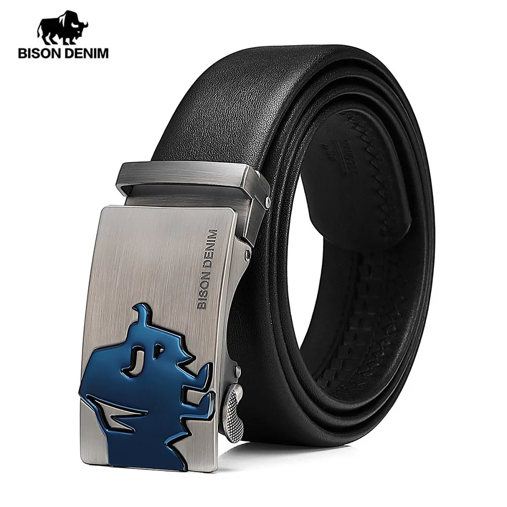 BISON DENIM Cow Leather Men Belt Automatic Alloy Buckle Belt Luxury Classsic Genuine Leather Strap High Quality for Male N71517