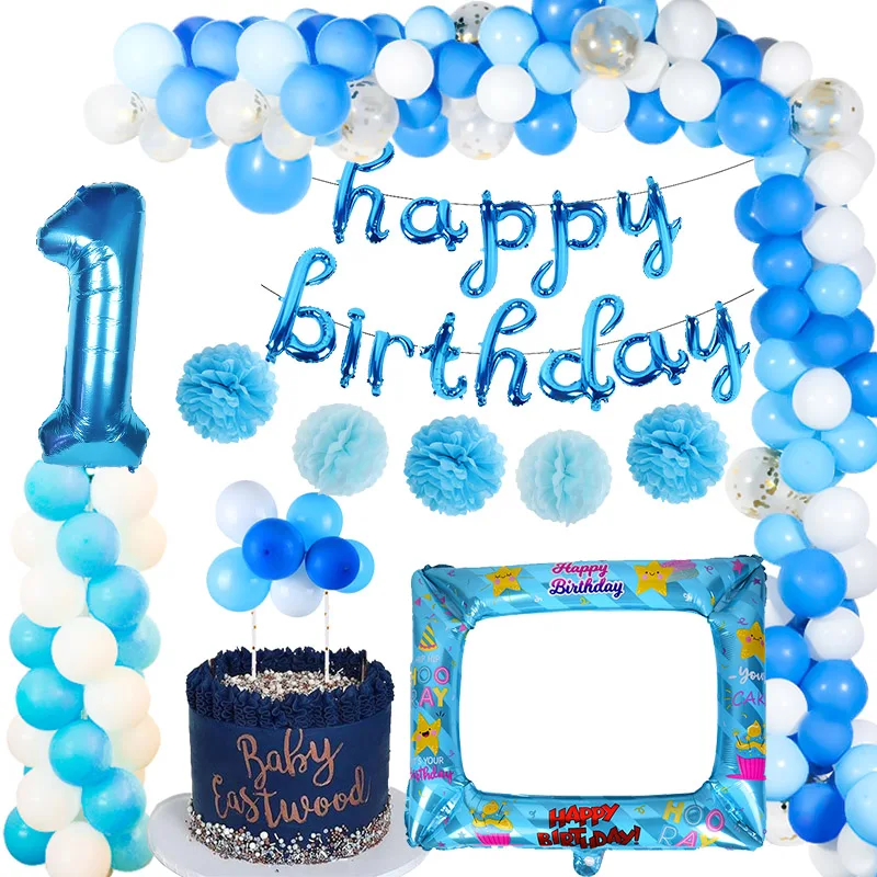 

1st Happy Birthday Blue Latex Balloons Foil Number Balloons Baby Boy Girl First Birthday Party Decorations My 1 Year Supplies