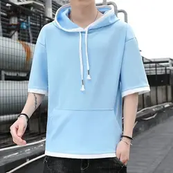 2024 new hip hop hooded short sleeve T-shirt trend summer half sleeve T-shirt