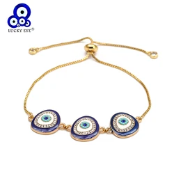 Lucky Eye Blue Zircon Turkish Evil Eye Charm Bracelet Copper Gold Silver Color Chain Adjustable Bracelet for Women Female BE104