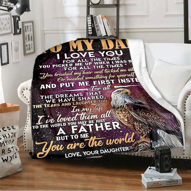 

Тканое одеяло из шерпы с флисовой подкладкой и надписью «Eagle's love for my dad»