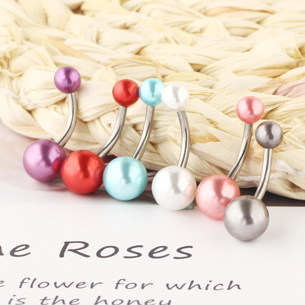 JUNLOWPY 14g Belly Button Rings Banana Barbells Steel Navel Barbell Pearl Ball Body Piercing Jewelry for Women Girls 200/600pcs