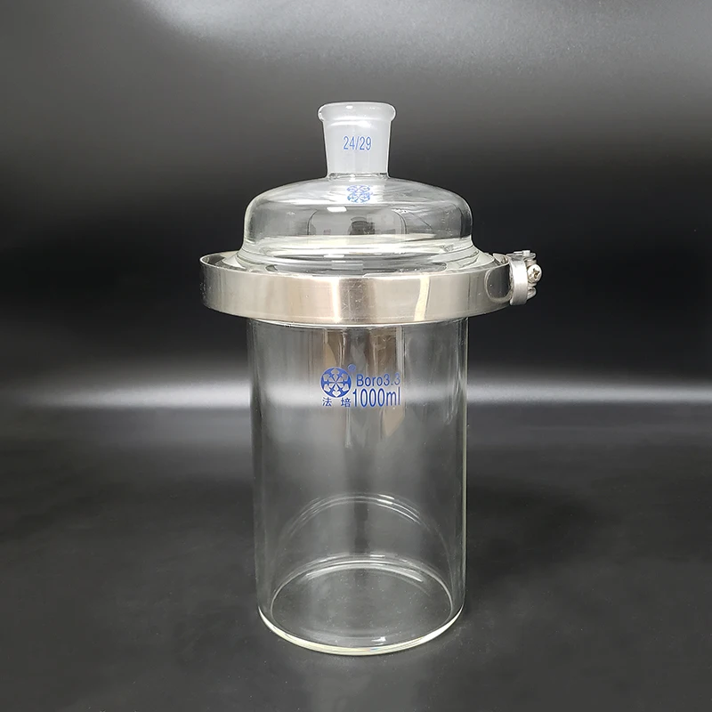 Single-layer cylindrical flat bottom open reactor bottle 1000ml,100mm150mm flange,Iron clip,Cover with Single ground mouth 24/29