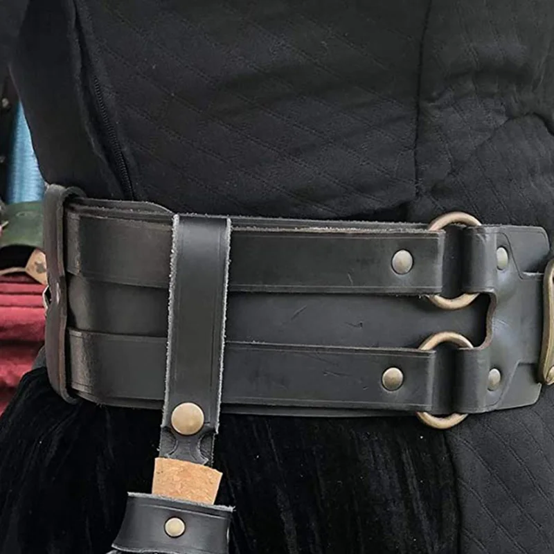 Steampunk Medieval Witch Ring Belt Women Viking Pirate Knight Costume Middle Ages Double Buckle Waistband Accessory For Larp SCA