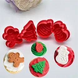 4pcs Cute Baking Biscuit Cutter Mould Plunger Christmas Tree Snowman Cookie Mold Kitchen  Baking Cutting Tool Reusable