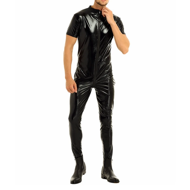 

Мужское эластичное кожаное боди с короткими рукавами, на молнии, с вырезом на поясе, цельное Женское боди, Клубная одежда, вечерняя одежда для вечевечерние, Мужская/Женская Клубная одежда, комбинезоны