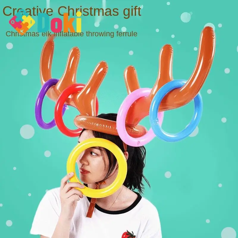 Doki Toy 2023 New PVC Inflatable Antlers Game Sets Ring Spot Christmas Cap Delivery Ring Toys