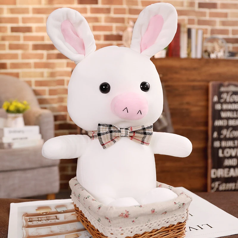 Pig Rabbit Piggy Bunny Bow Tie Plush Toy Stuffed Doll Cartoon Animal Dad Mom Appease Bedtime Story Friend Boy Girl Birthday Gift
