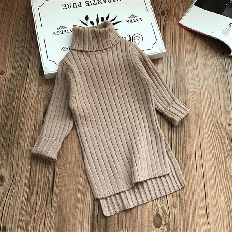 Toddler Girl Spring Dress 2024 Winter Sweater Clothes Solid Color Baby Girls Turtleneck Clothes 2-7Y Little Knitting