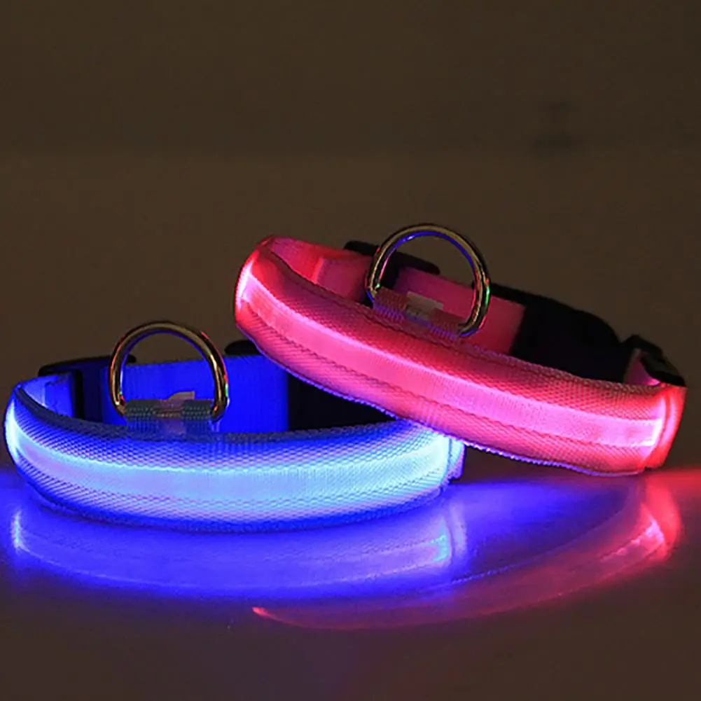 Nylon LED Dog Collar Practical Durable Adjustable Night Safety Bright Color Rain Resistant Small Dogs Cats Neck Strap