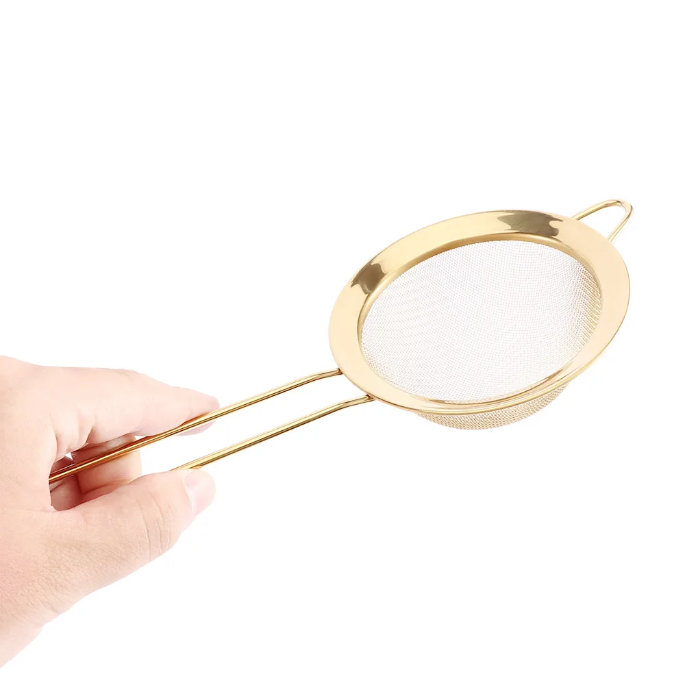 Stainless Steel Kitchen Handheld Screen Mesh Strainer Rose Gold Flour Sieve Cooking Oil Strainer Colander Kitchen Accessories