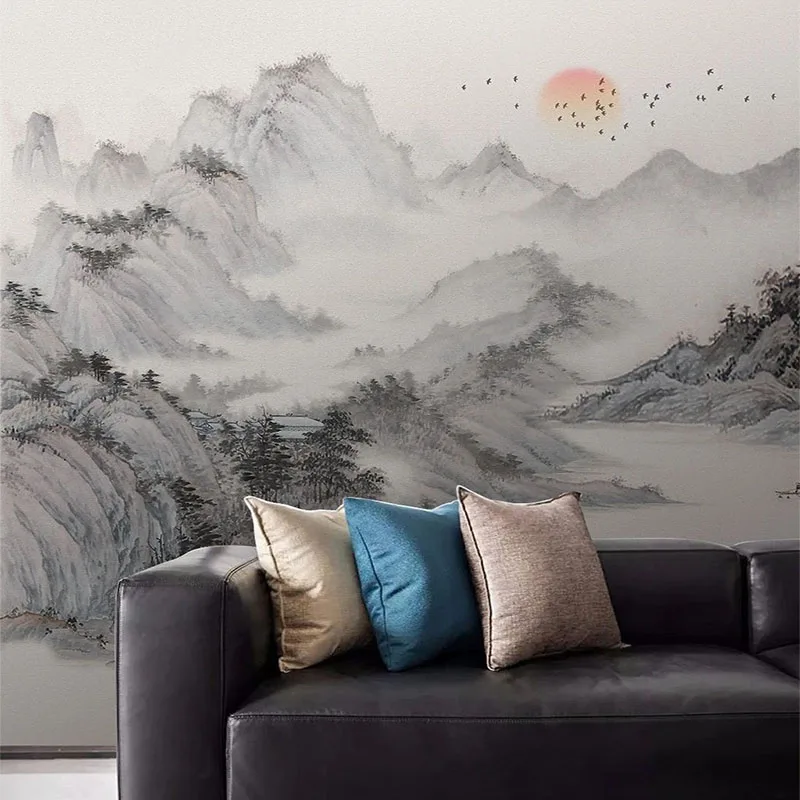 Foto Tapete Chinesischen Stil Malerei Landschaft Abstrakte Wohnzimmer TV Hintergrund Wandbild Wohnzimmer TV Sofa 3D Wohnkultur