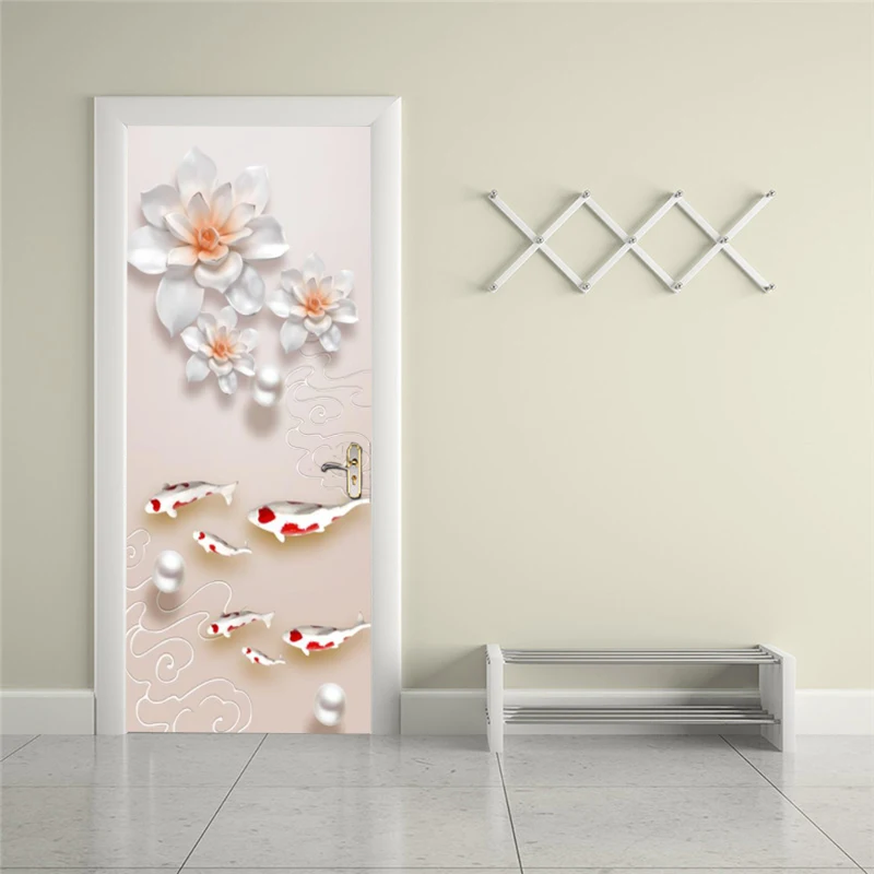 

Self-adhesive pearl flower art door stickers home decoration door cover wall stickers mural porch wallpaper poster