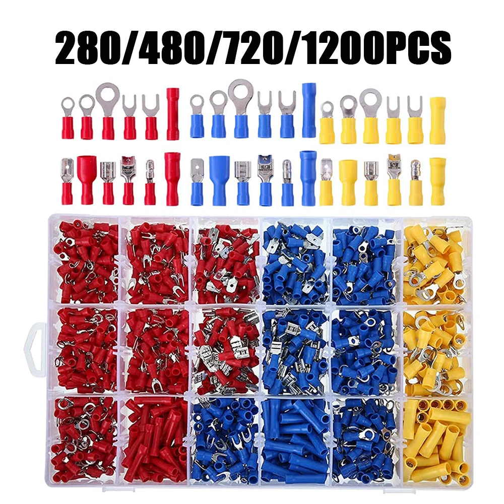 

280pcs Crimp Spade Terminal Assorted Electrical Wire Cable Connector Kit Crimp Spade Insulated Ring Fork Spade Butt Set