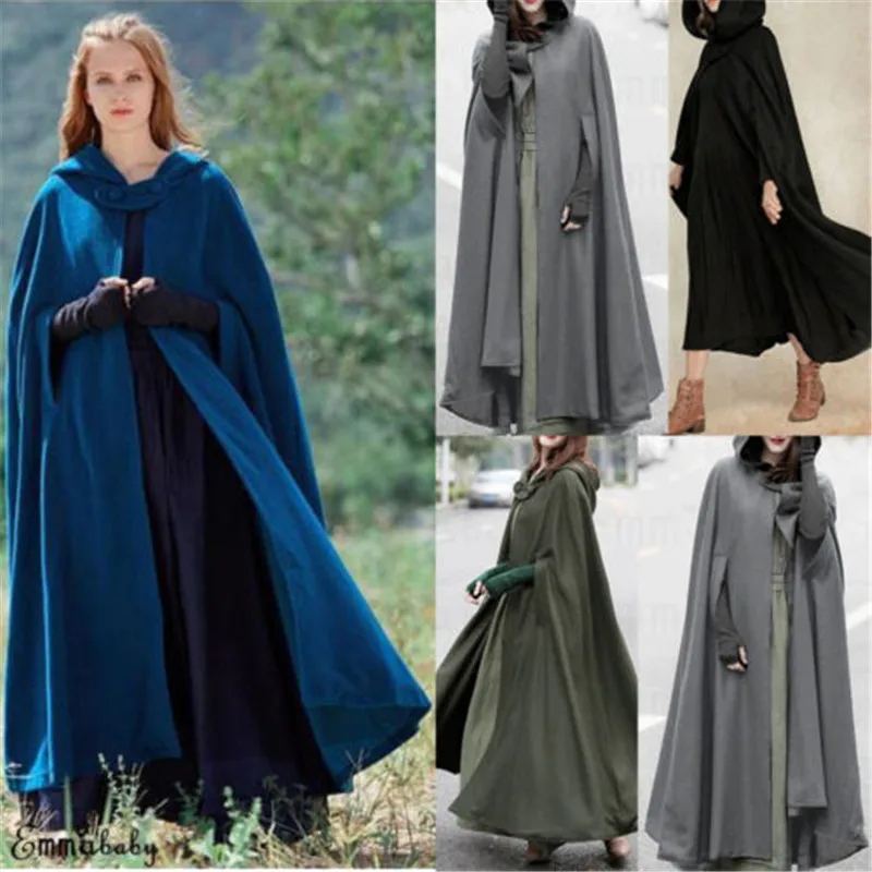 Fashion Womens Winter Cardigan Warm Shawl Blazer Coat Wool Hooded Wool Poncho Long Vintage Jacket Cloak Cape Parka Outwear