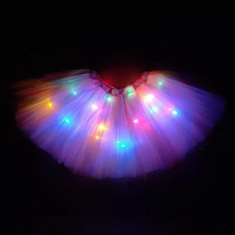 2024 new year Gradation Light LED Kids Coloured lights Tutu Skirt Princess Party Tutus Tulle  Child Ballet Dance skirt