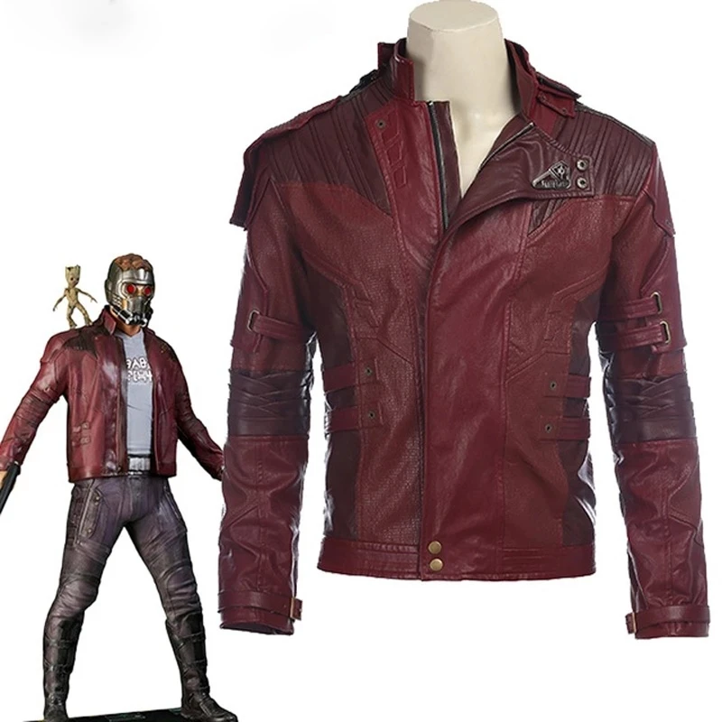 Halloween Cosplay Superhero Star Jason Lord Jacket Short PU Leather Coat Red Fancy Peter Quill Costume