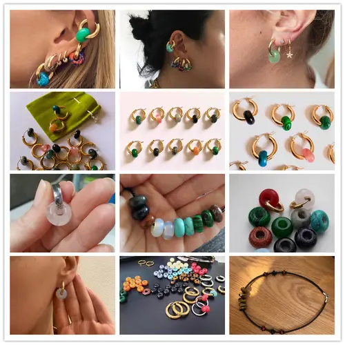 10pcs/Lot 8x14mm 5mm Big Hole Natural Round Jades Jaspe Stone Crystal Spacer Beads Charm Pendant For Jewelry Making Accessories - Image 3