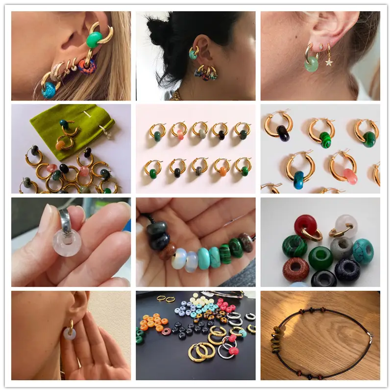 10pcs/Lot 8x14mm 5mm Big Hole Natural Round Jades Jaspe Stone Crystal Spacer Beads Charm Pendant For Jewelry Making Accessories - Image 3