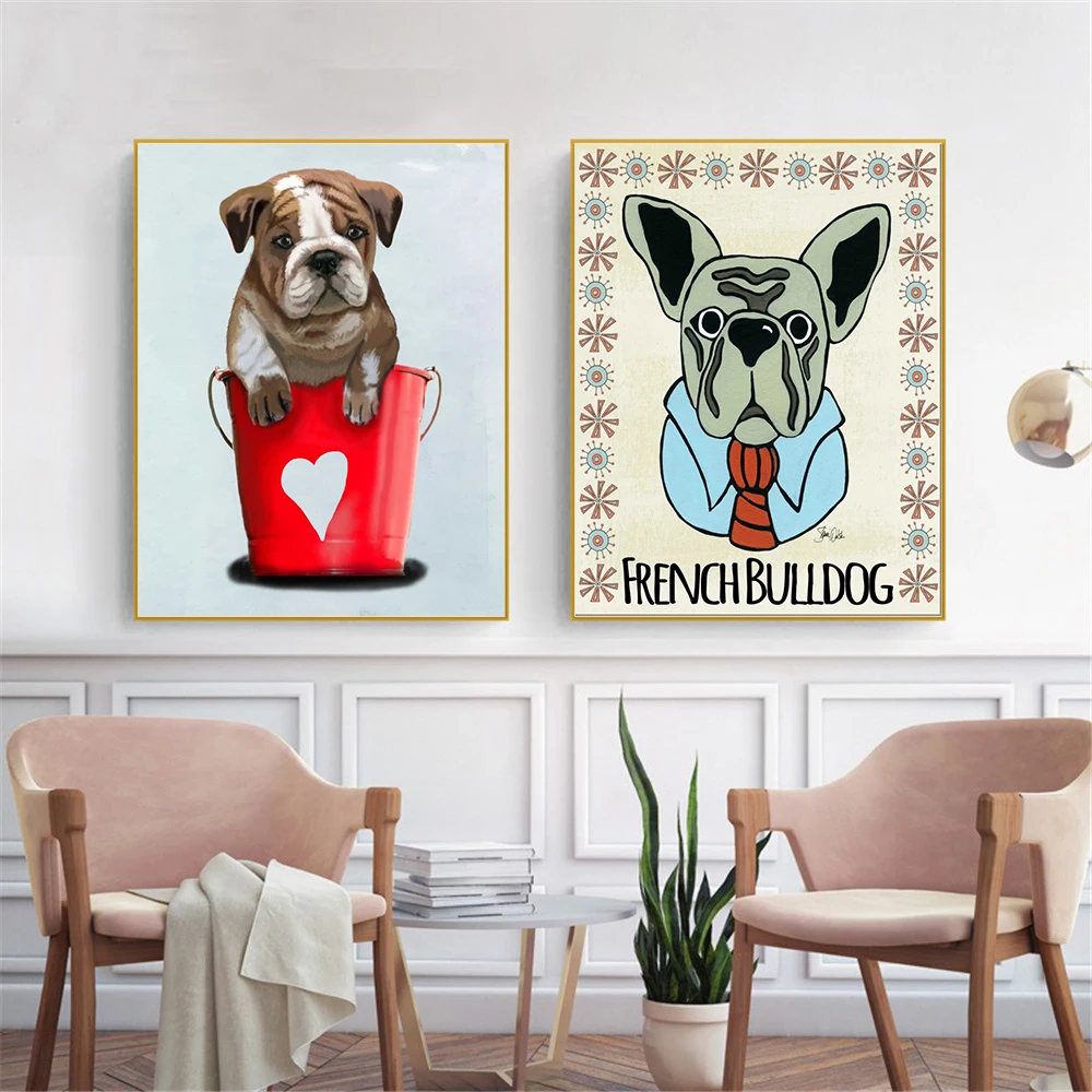 قماش جدار صور لطيف المشارك الكلب مجردة اللوحة على قماش يطبع جدار الفن الرجعية الشمال نمط الاطفال الديكور كوادروس