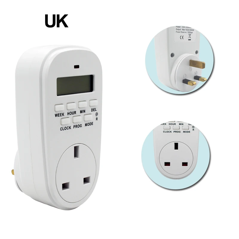 ManHua Electronic Digital Timer Switch EU/US/UK Plug Timer Outlet 230V 50HZ 24 Hour Cyclic Programmable Timing Socket