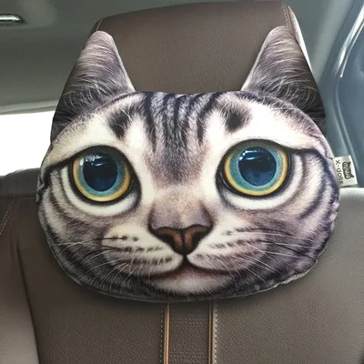 30*25cm Creative 3D Animal Cat Dog Head Car Seat Neck Rest Cushion Headrest Pillow Cool Animal Headrest Cushions