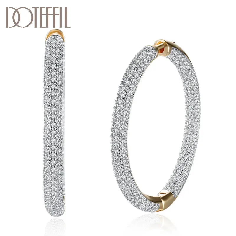 DOTEFFIL 925 Sterling Silver Big Circle Hoop 18K Gold/Rose Gold AAA Zircon Kolczyki dla kobiet Prezent Moda Urok Biżuteria ślubna