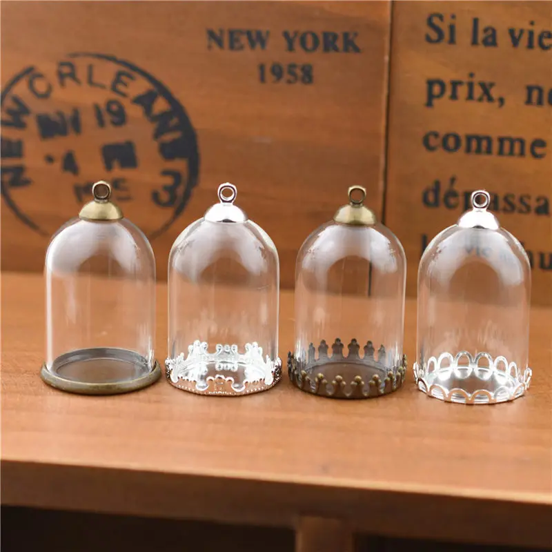 5set 30*20mm hollow glass tube with setting base beads cap set no filler glass bottle glass vail pendant fashion DIY accessory