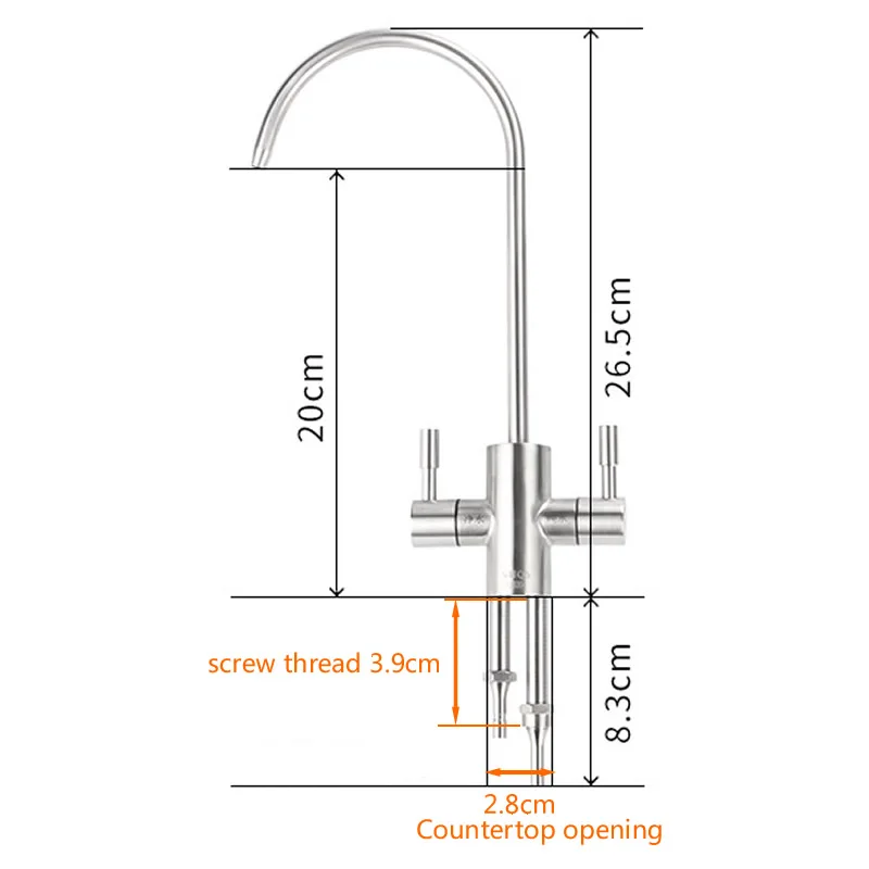 Water purifier faucet, 2 points universal interface, Double water outlet, 304 stainless steel, water purifier parts