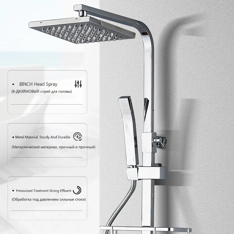 Quality Brass Thermostatic Digital Display Shower Faucet Bathroom Shower Faucet Set Bidet Faucet With Shelf 8inch Thick Metal