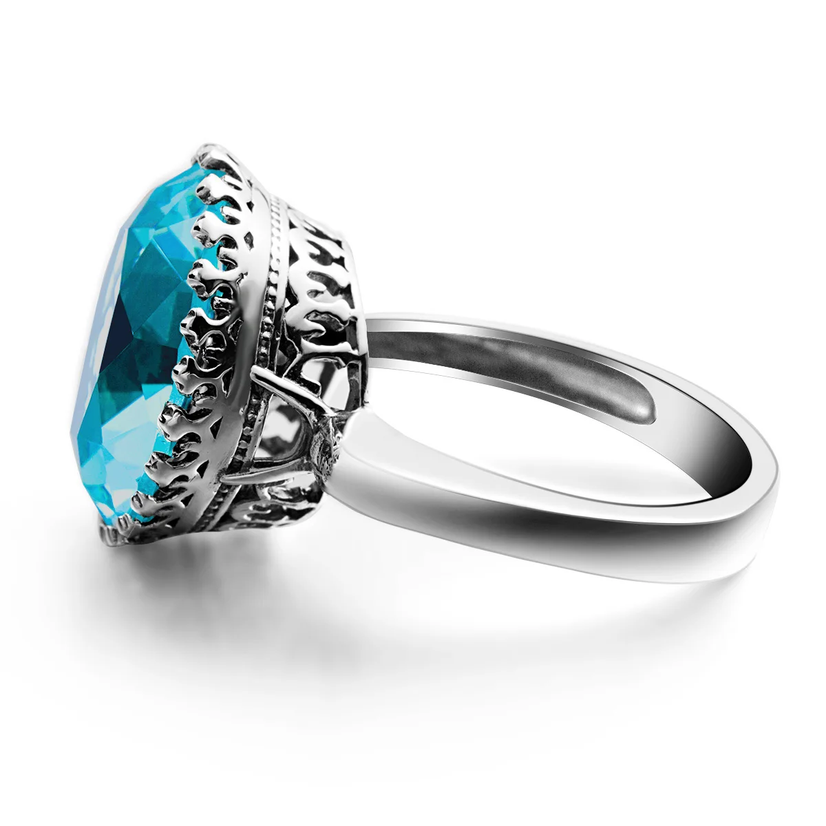 Szjinao Vintage 100% 925 Sterling Silver 15ct Round Created Aquamarine Ring For Women Famous Branded Handmade Fine Jewelery 2024