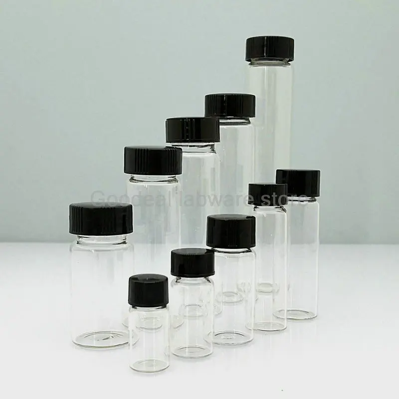 20pcs/lot 3ml To 50ml (Clear/ Brown) Glass Reagent Bottle Sample Vials with Plastic Lid Screw Cap