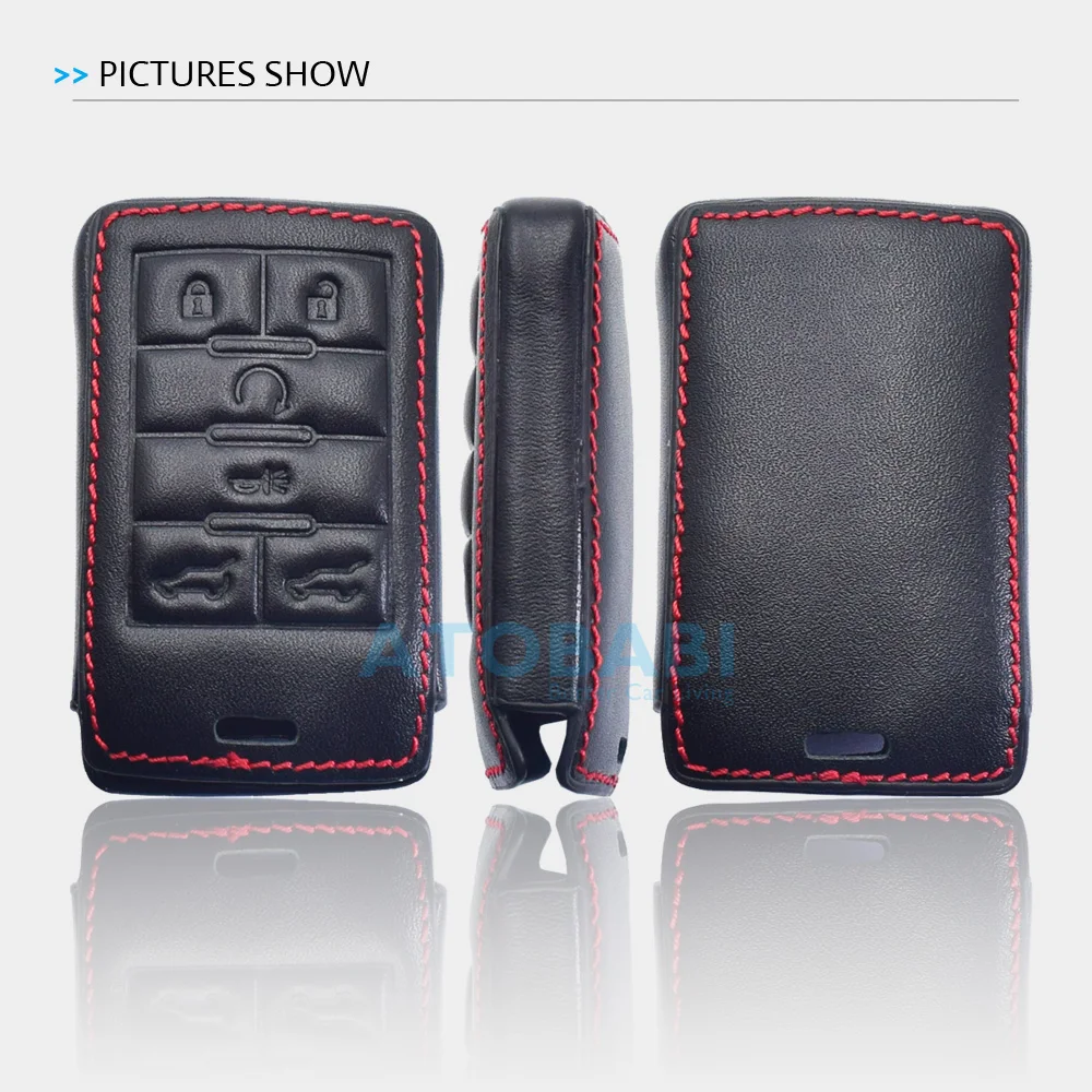 ATOBABI Leather Car Key Cover Protector Bag For Cadillac CTS DTS SRX STS Escalade Chevrolet Corvette Smart Remote Fob Shell Case