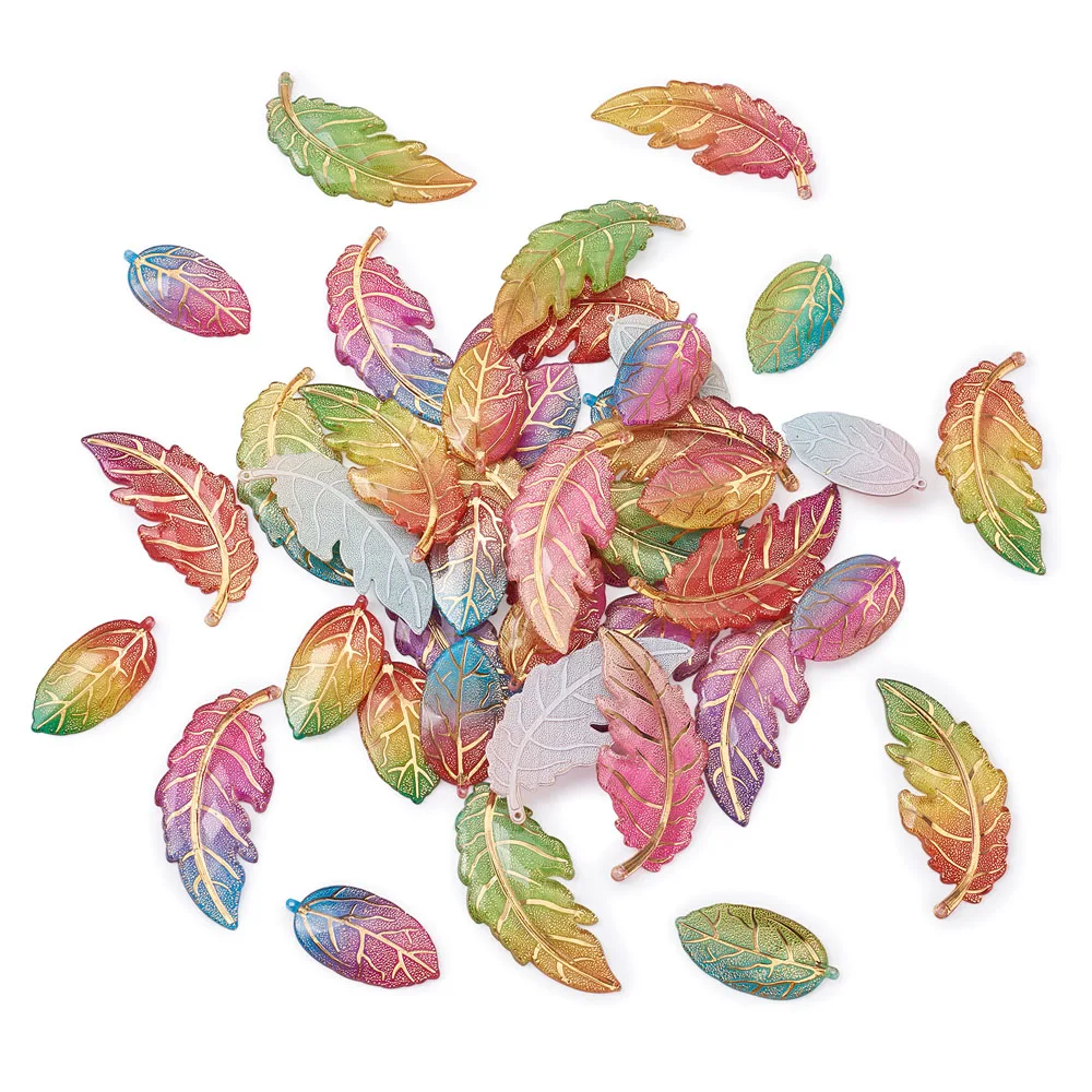 56pcs/box Leaf Charms Rainbow Color Resin Pendants Transparent Acrylic Big Pendants For DIY Jewelry Earrings Necklace Making