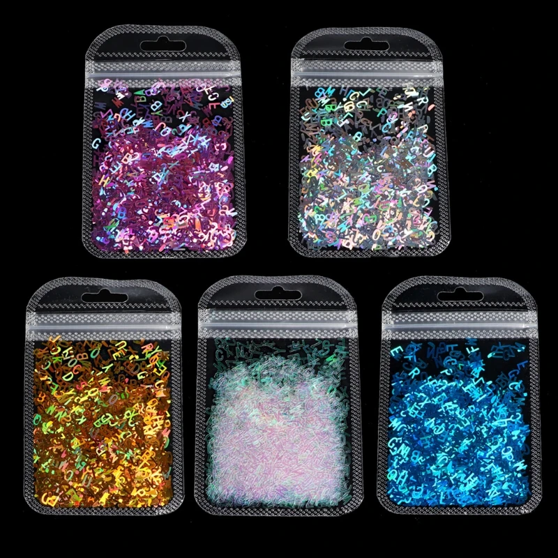 5Colors Letters Chunky Glitter Set Alphabet Holographic Epoxy Resin Festival Chunky Letters Mixed Sequins for Body Nail Face