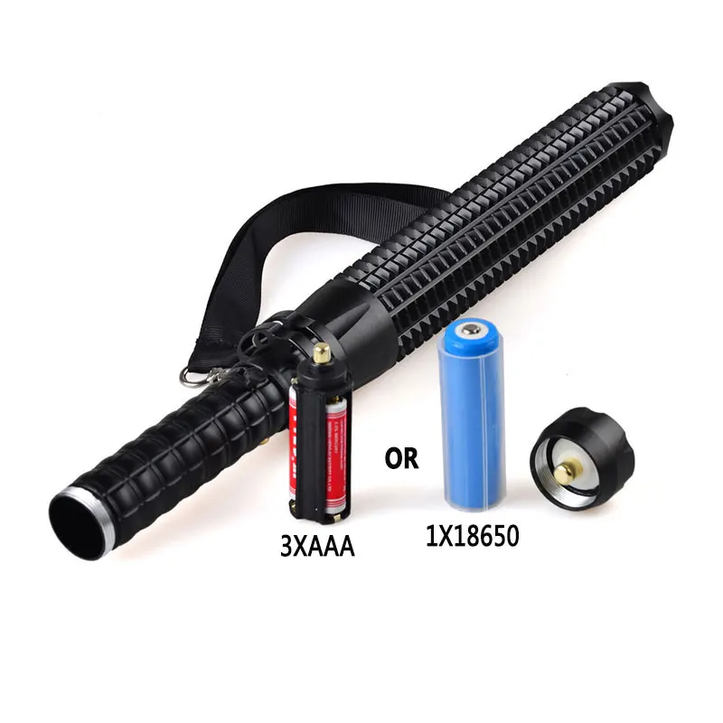 TMWT Self-defense Baton Flashlight Telescopic Zoomable Security Patrol Flashlight Alloy 3 Light Modes Torch