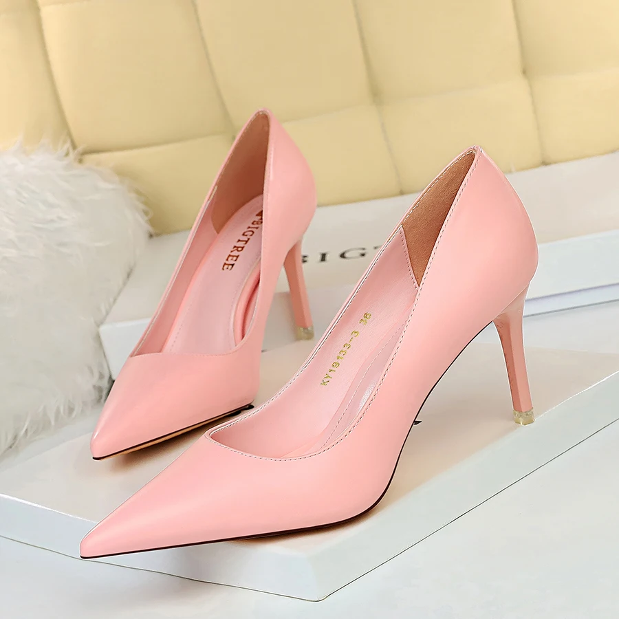 

BIGTREE New 7.5cm High thin Heels Women Pumps Pointed Toe Shallow Bridal Wedding Shoes Sexy Ladies Women Shoes Nude High Heels