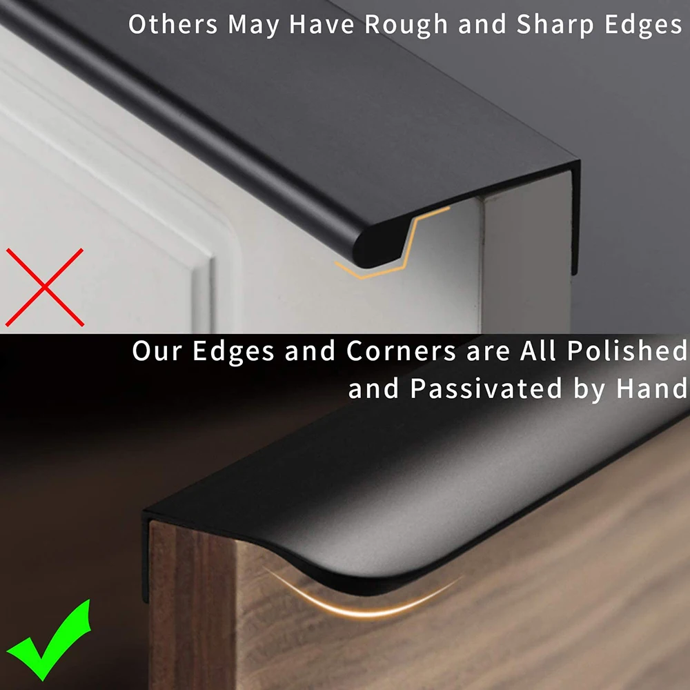 Hidden Handle Kitchen Cabinet Furniture Handles Black Cupboard Drawer Pulls Wardrobe Door Knobs Prevent Scratching with Screw