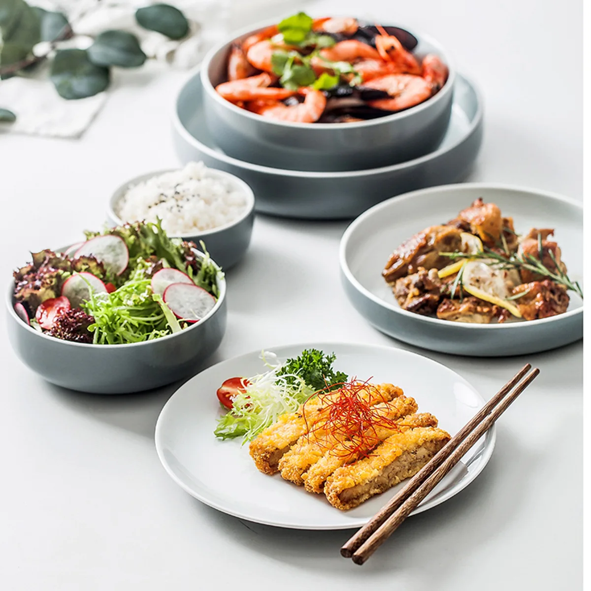 Ceramic plate dishware home Nordic tableware creative simple ins salad bowl and combination set china dinnerware