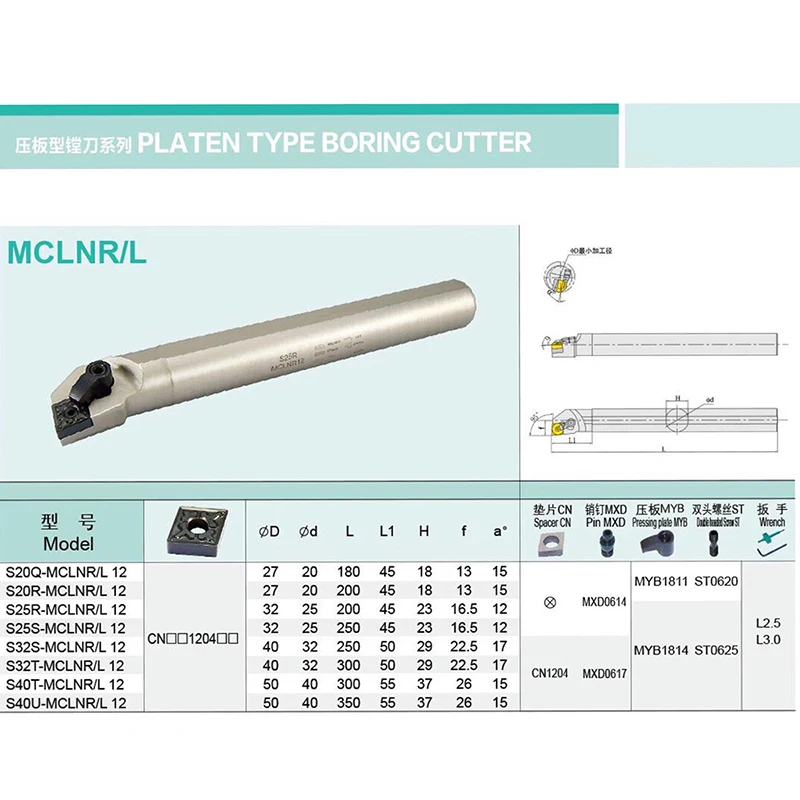 10PCS CNMG120404 CNMG120408 TM PC4125 Carbide Inserts + 1PC S20R MCLNR12 Internal Turning Tool Holder Lathe Tools For Hard Steel